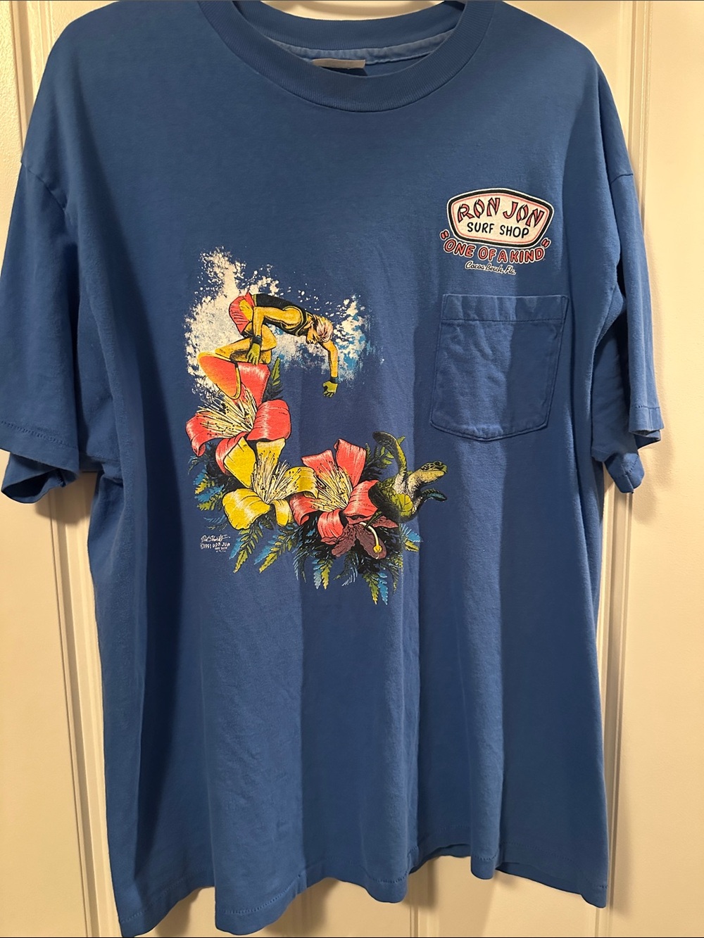Ron Jon vintage Blue Surf Graphic Pocket Tee